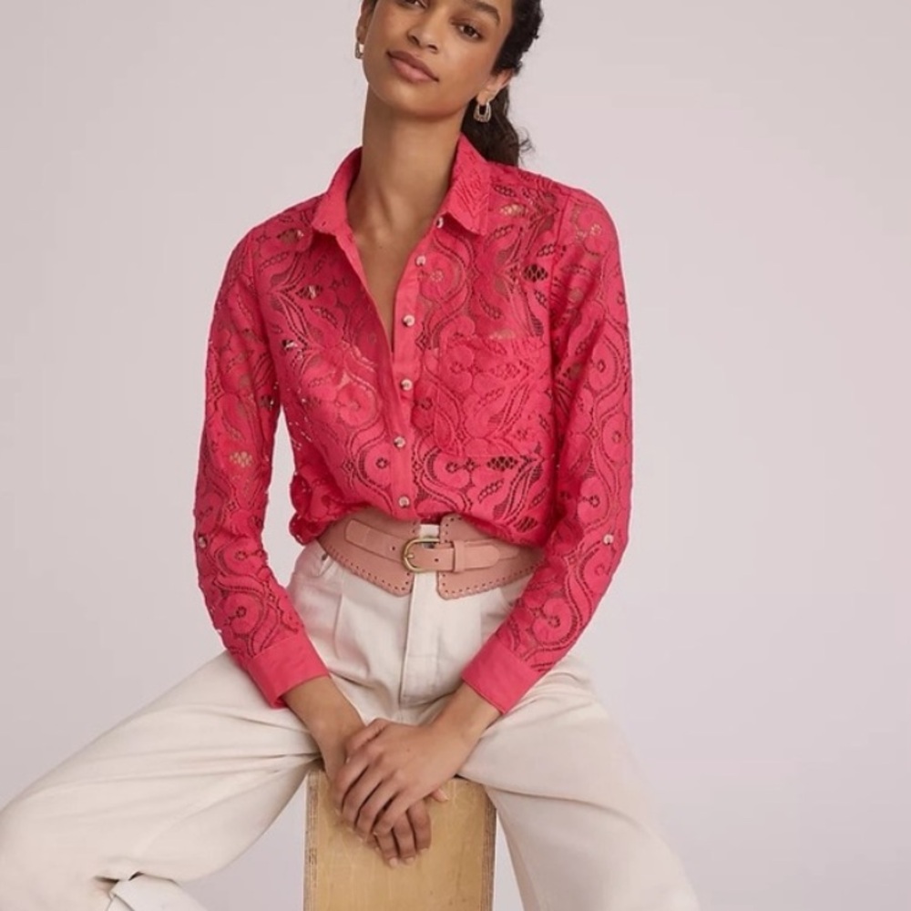 Maeve Lace Button Down Shirt